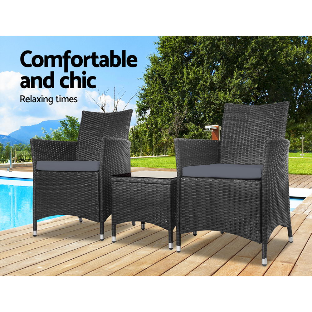 Milano Outdoor Wicker Bistro Set – Black – 3 Piece