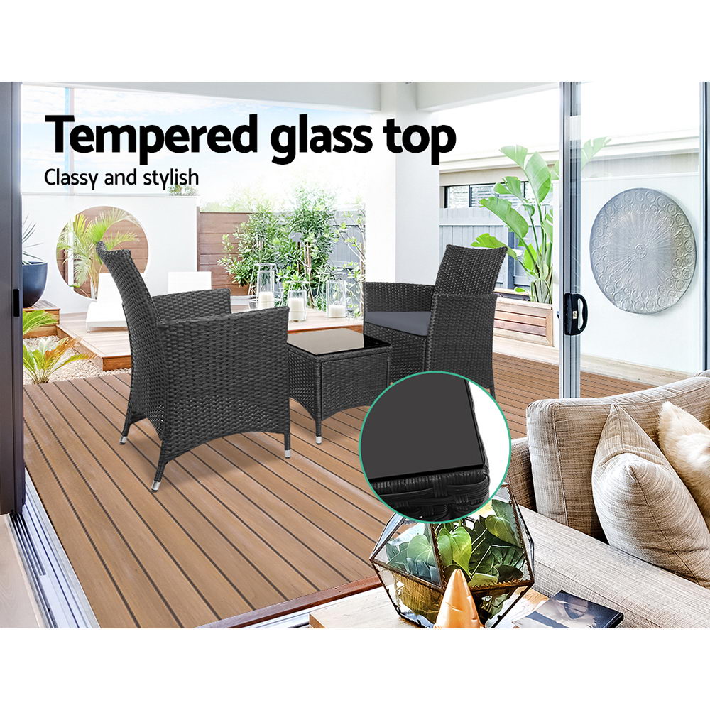 Milano Outdoor Wicker Bistro Set – Black – 3 Piece