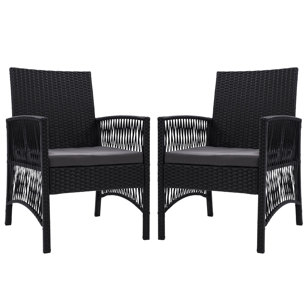 Harp Outdoor Wicker Dining Chairs – Black – Set of 2