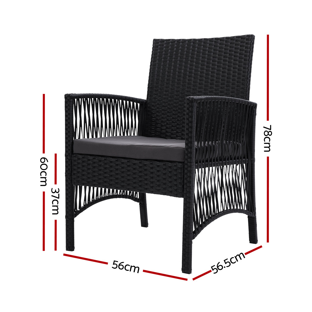 Harp Outdoor Wicker Dining Chairs – Black – Set of 2