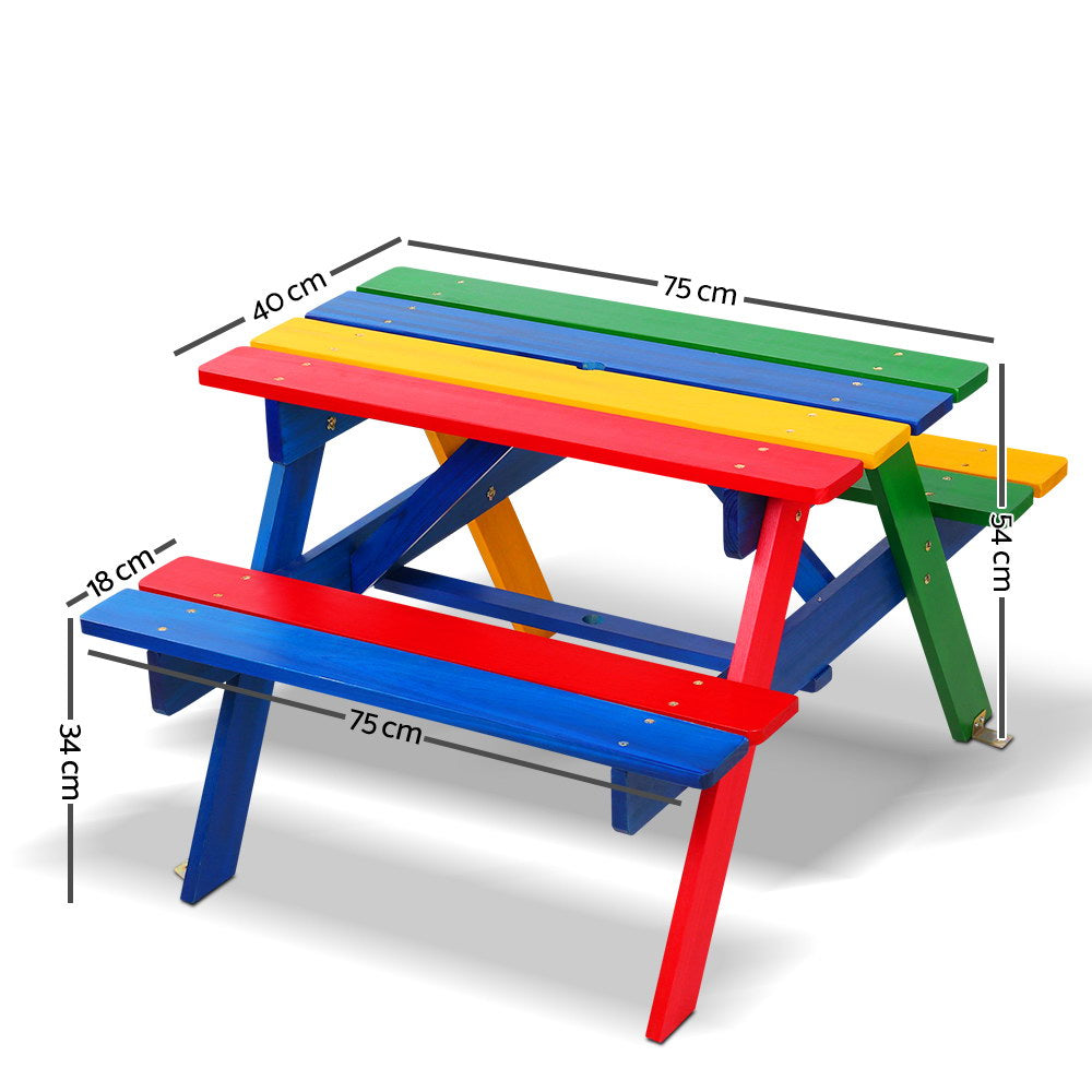 Fiesta Kids Wooden Picnic Table Set with Umbrella – Multi – Small