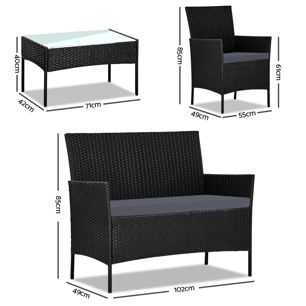 Nova Outdoor Rattan Sofa Set – Black – 4 Piece