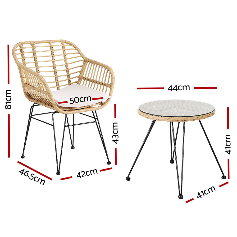 Coastal 3-Piece Outdoor Bistro Set – Grey – Natural Finish
