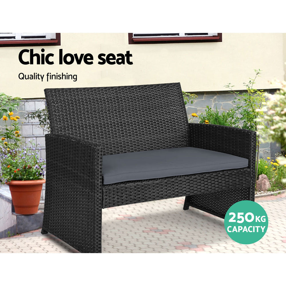 Arlo Outdoor Rattan Sofa Set – Black – 4 Pieces