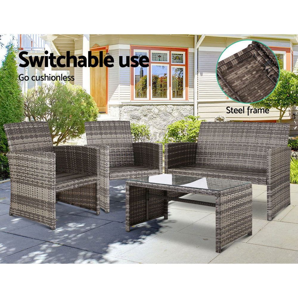 Fiora Outdoor Wicker Sofa Set – Grey – 4 Piece