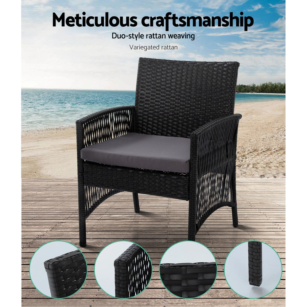 Harp 4 Piece Outdoor Wicker Lounge Set – Black