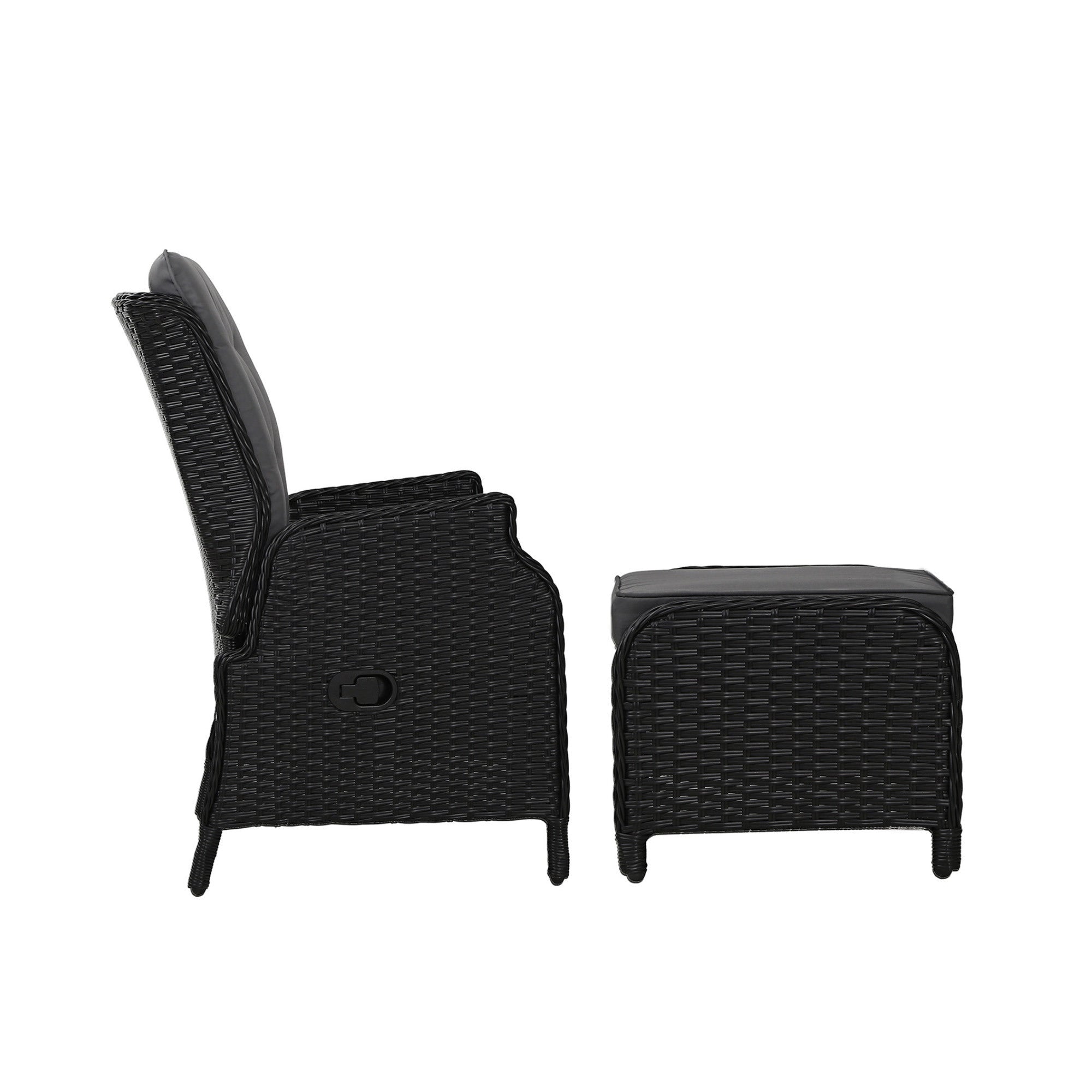 Serano Wicker Recliner with Ottoman – Black – Set of 2
