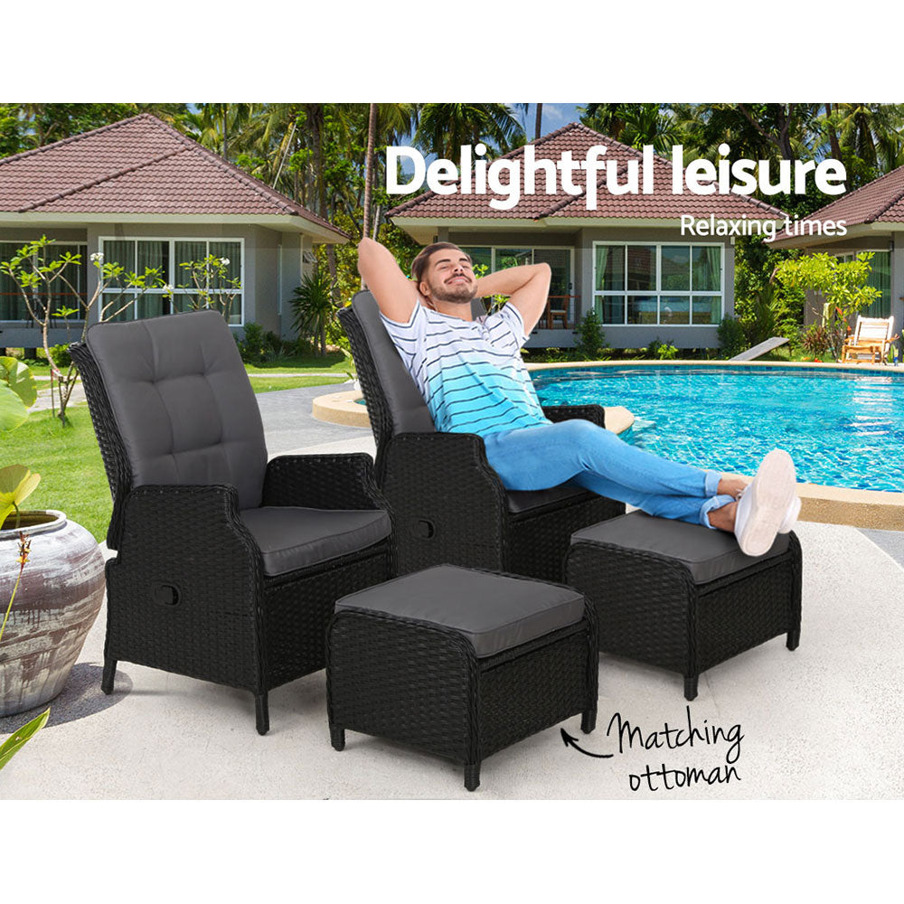 Serano Wicker Recliner Set – Black – Set of 2