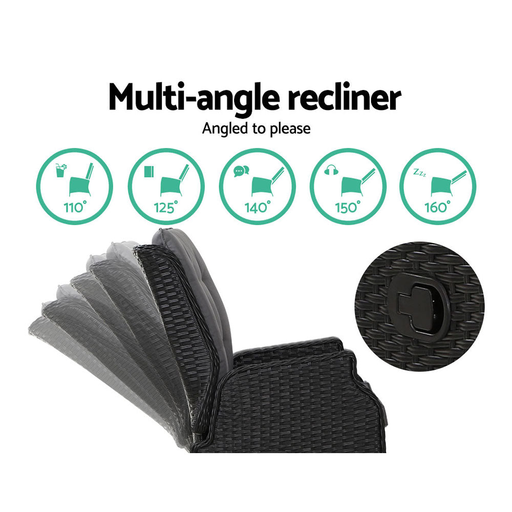 Serano Wicker Recliner Set – Black – Set of 2