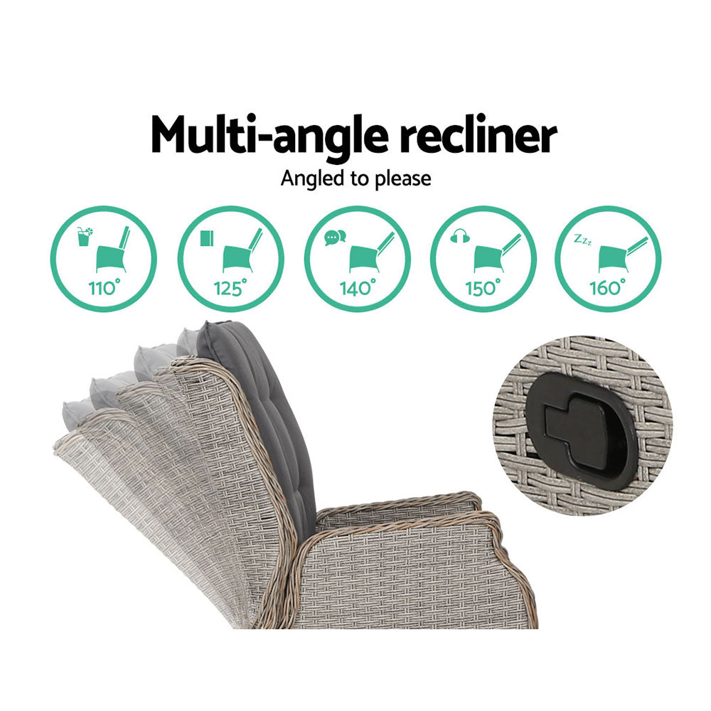 Serano Wicker Recliner Set – Grey – Set of 2