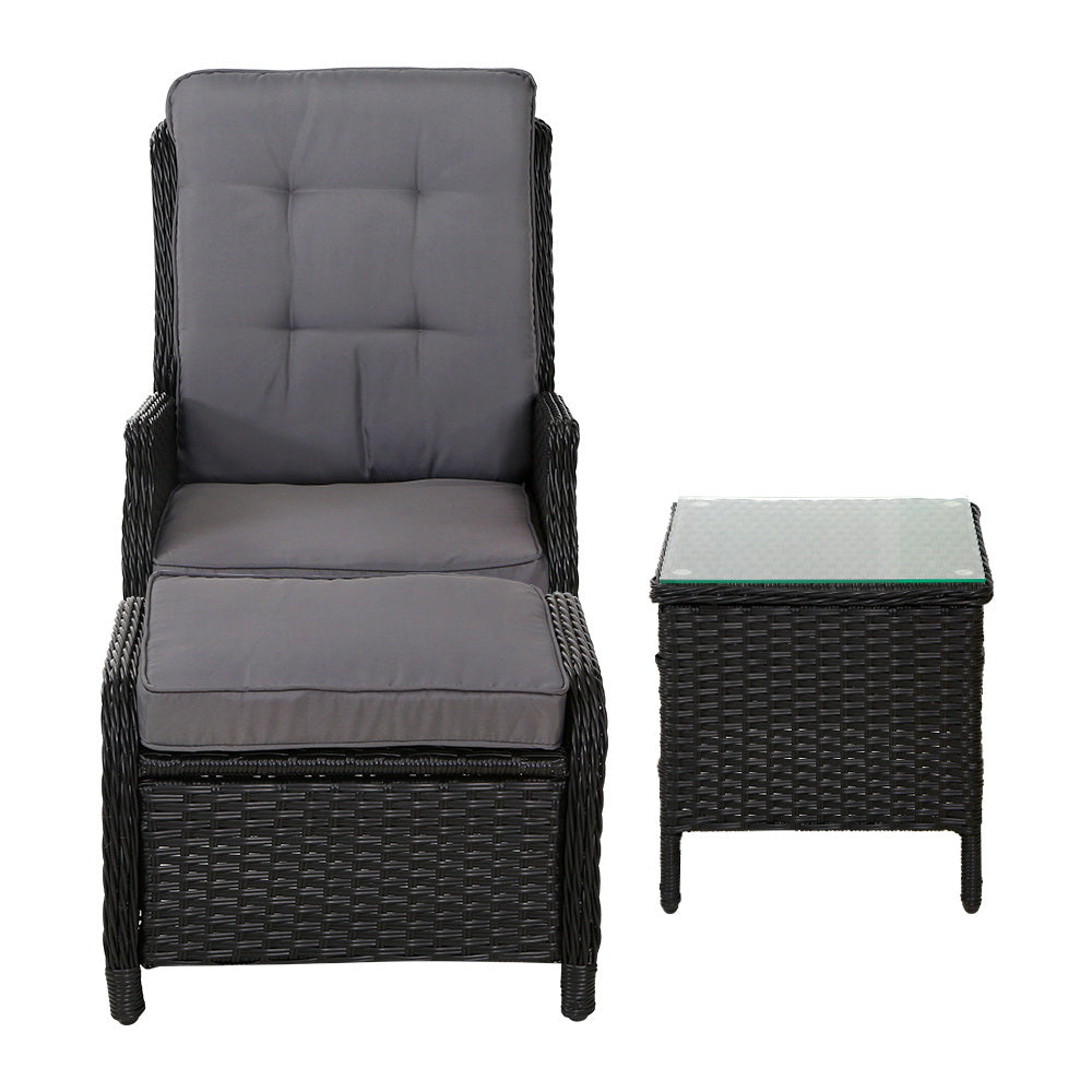 Valencia Outdoor Recliner Set with Table & Ottomans – Wicker Black – 5 Piece