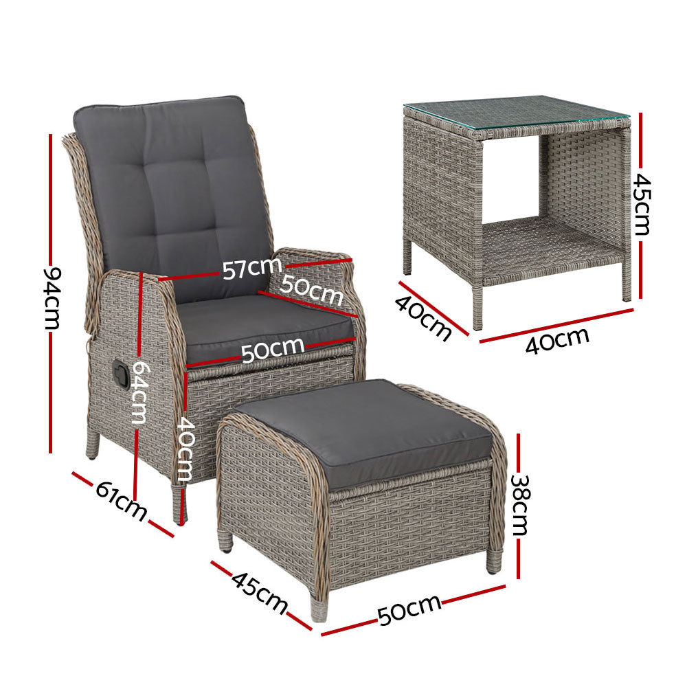 Valencia Outdoor Recliner Set with Table & Ottomans – Wicker Grey – 5 Piece