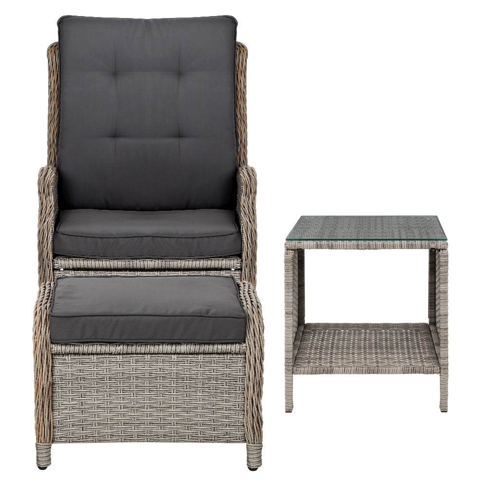 Valencia Outdoor Recliner Set with Table & Ottomans – Wicker Grey – 5 Piece