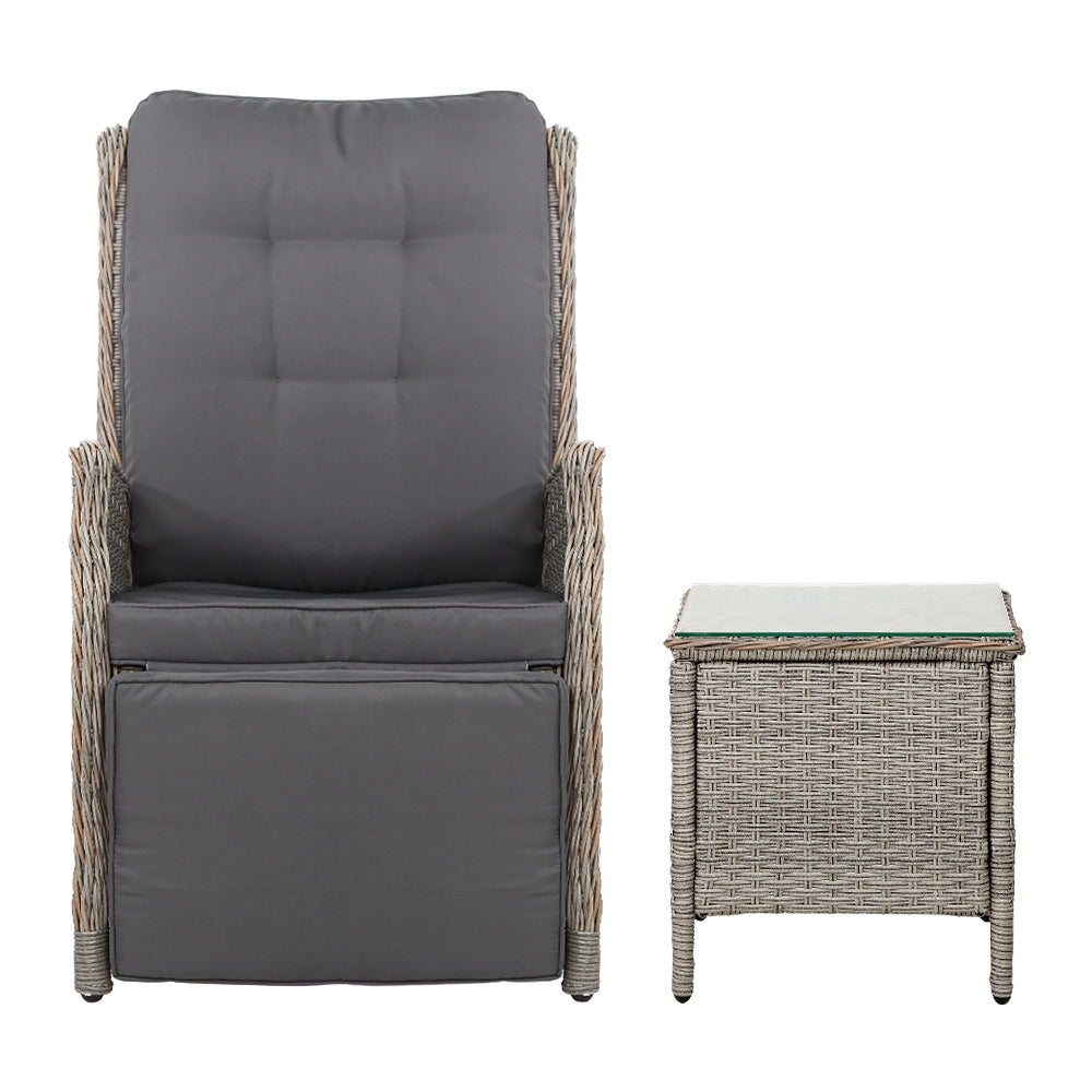 Palermo Outdoor Recliner Set with Table – Wicker Grey – 3 Piece