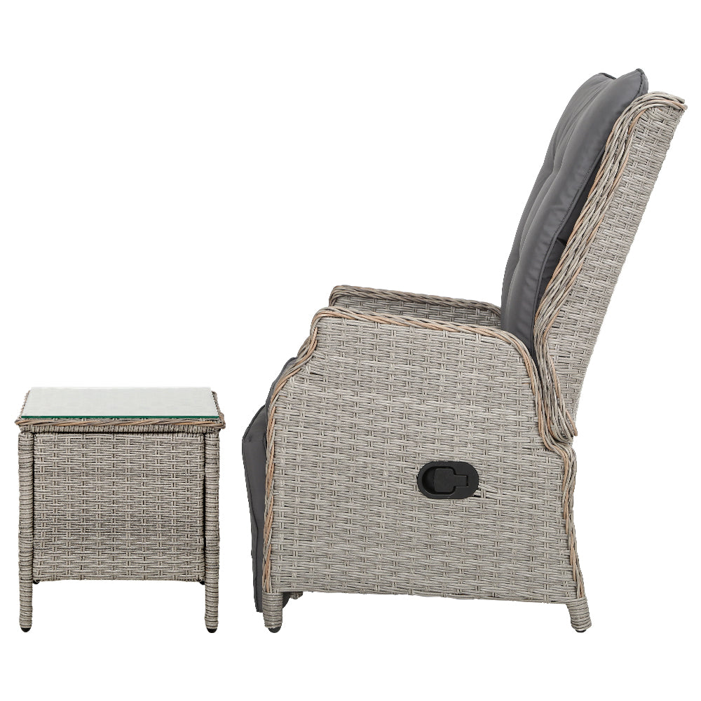 Palermo Outdoor Recliner Set with Table – Wicker Grey – 3 Piece
