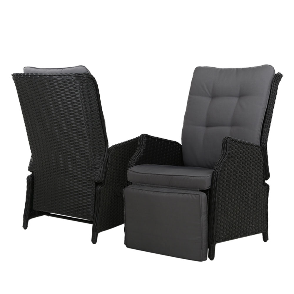 Arlo Wicker Recliner Chairs – Black – Set of 2