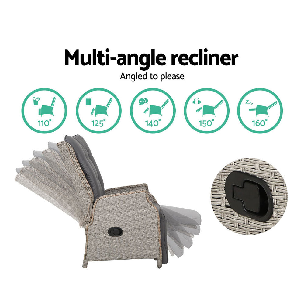 Santorini Wicker Reclining Chair – Grey