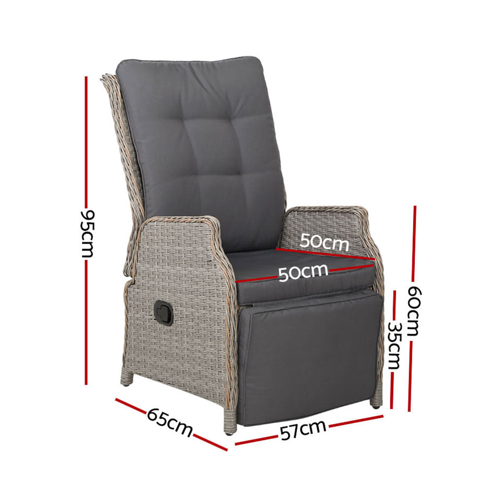 Santorini Wicker Reclining Chairs – Grey – Set of 2