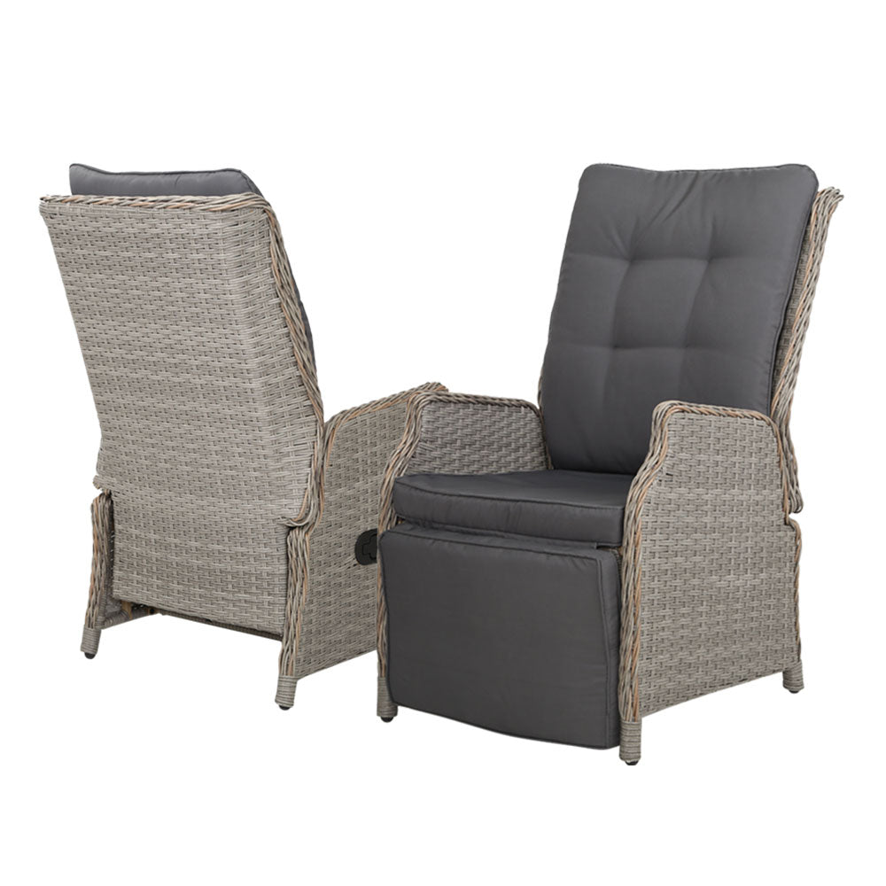 Santorini Wicker Reclining Chairs – Grey – Set of 2