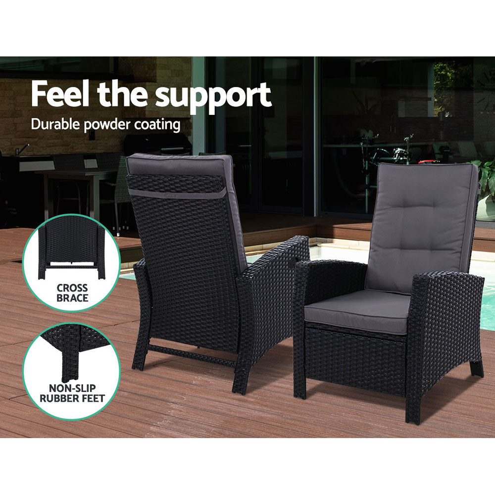 Cove Wicker Recliner Set – Black – Set of 2