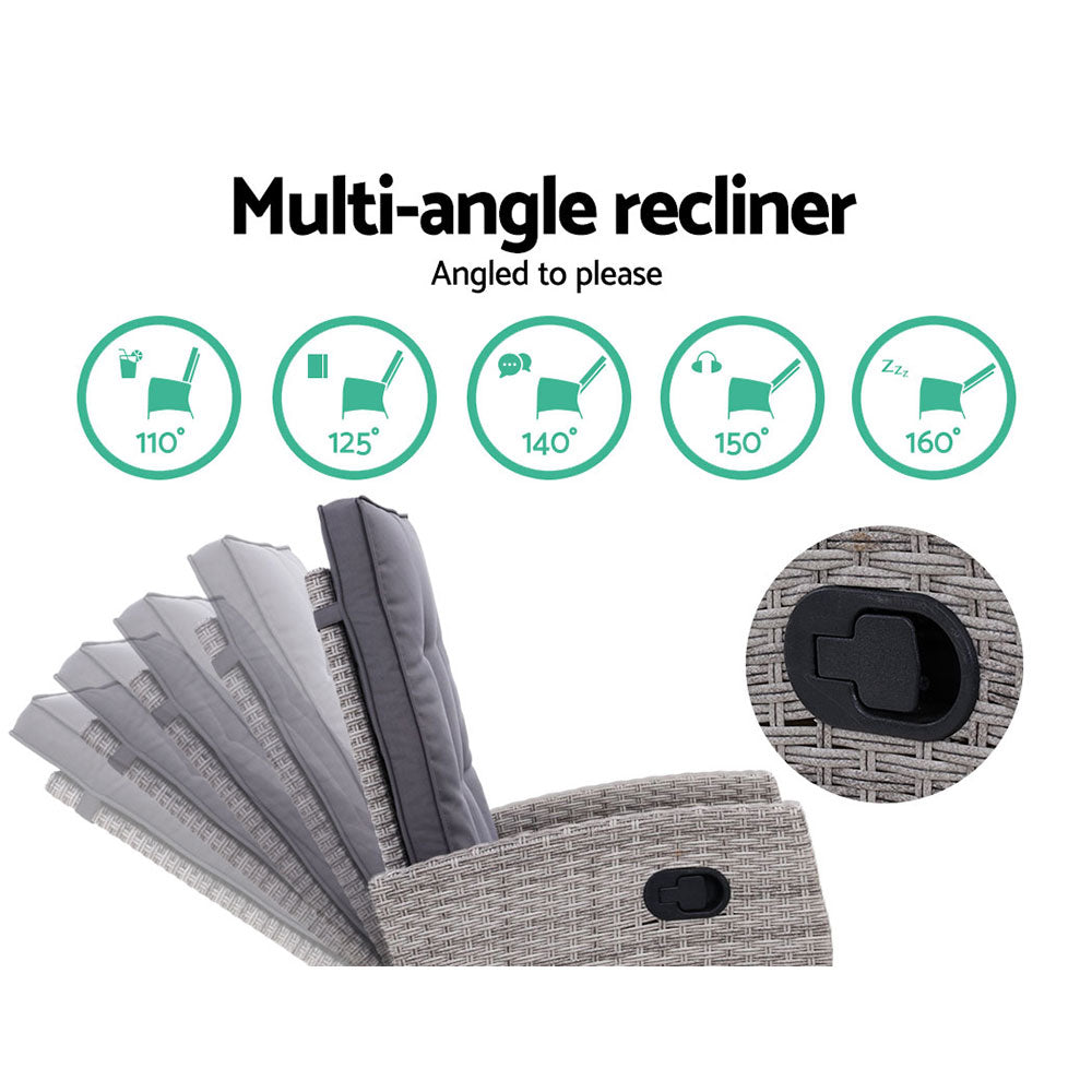 Serrano Outdoor Recliner Set – Grey – 3 Piece