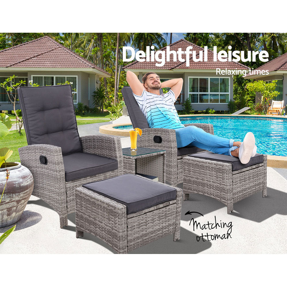 Serrano Outdoor Recliner Set – Grey – 5 Piece