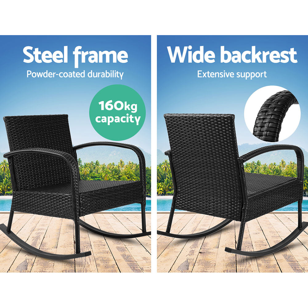 Alderon Outdoor Rocking Chair – Black – Single