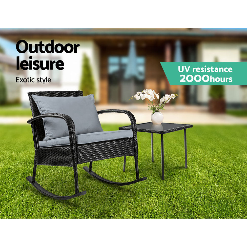 Serano 2-Piece Wicker Rocking Chair & Table Set – Black – 79 cm