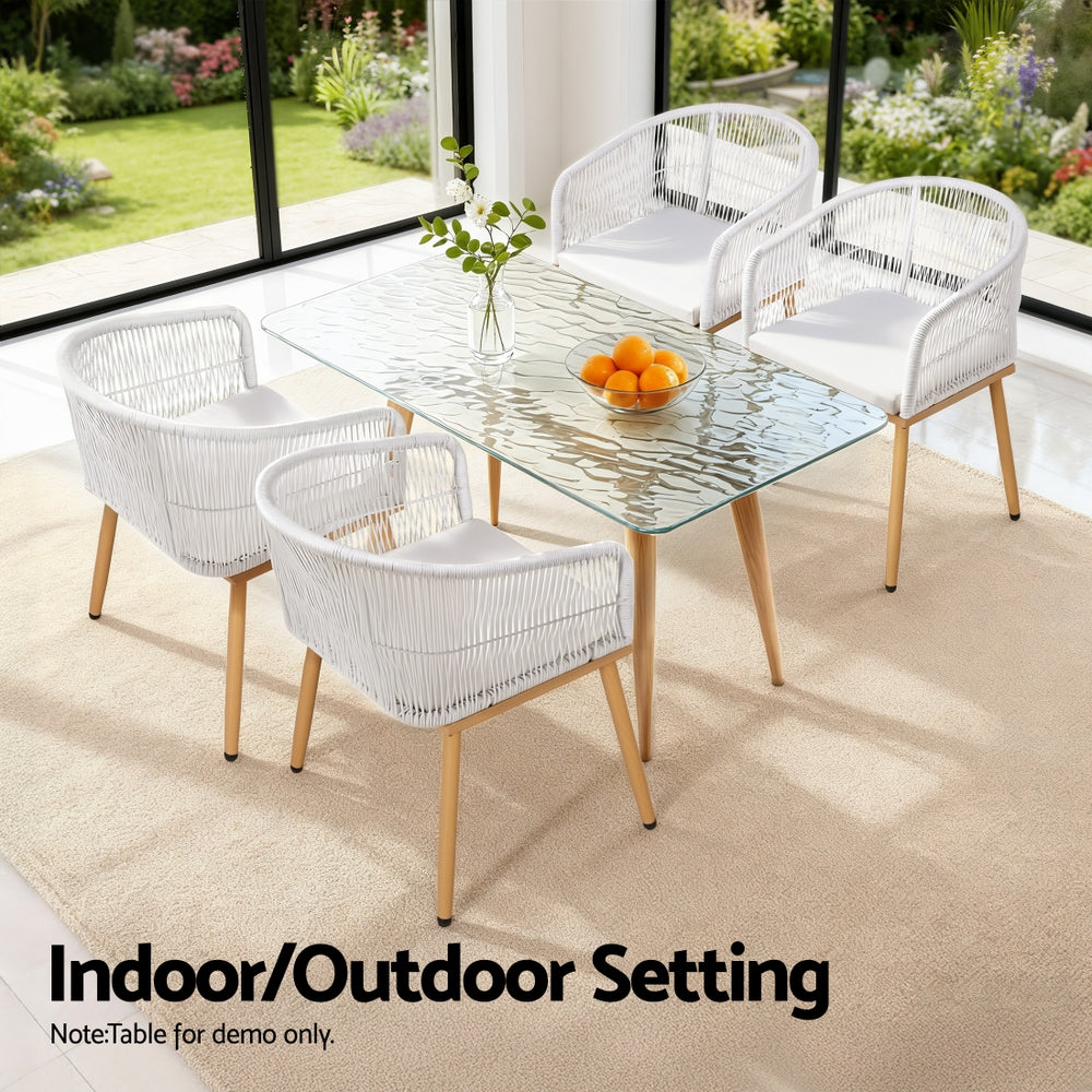 Atlas 2PC Outdoor Dining Chairs Wicker Chair Patio Furniture Garden Steel White