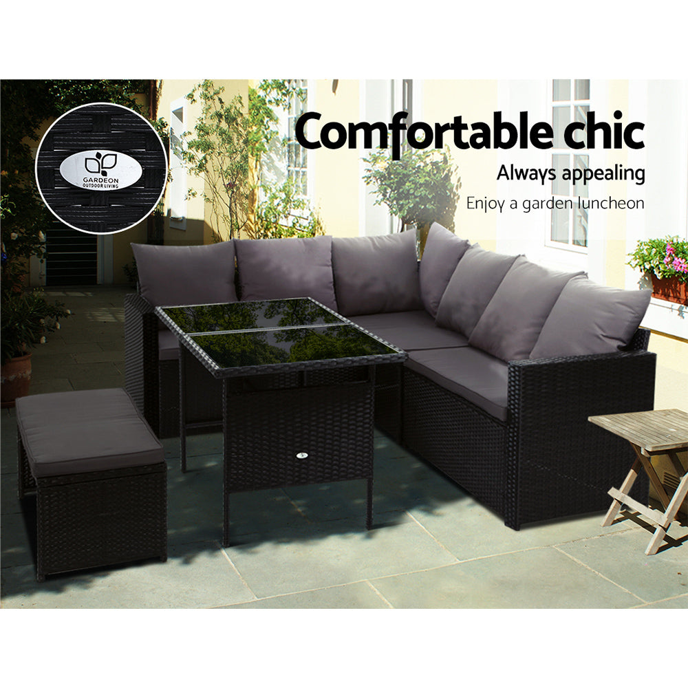 Oceana Outdoor Sofa Dining Set – Black – 9 Seater with Bench