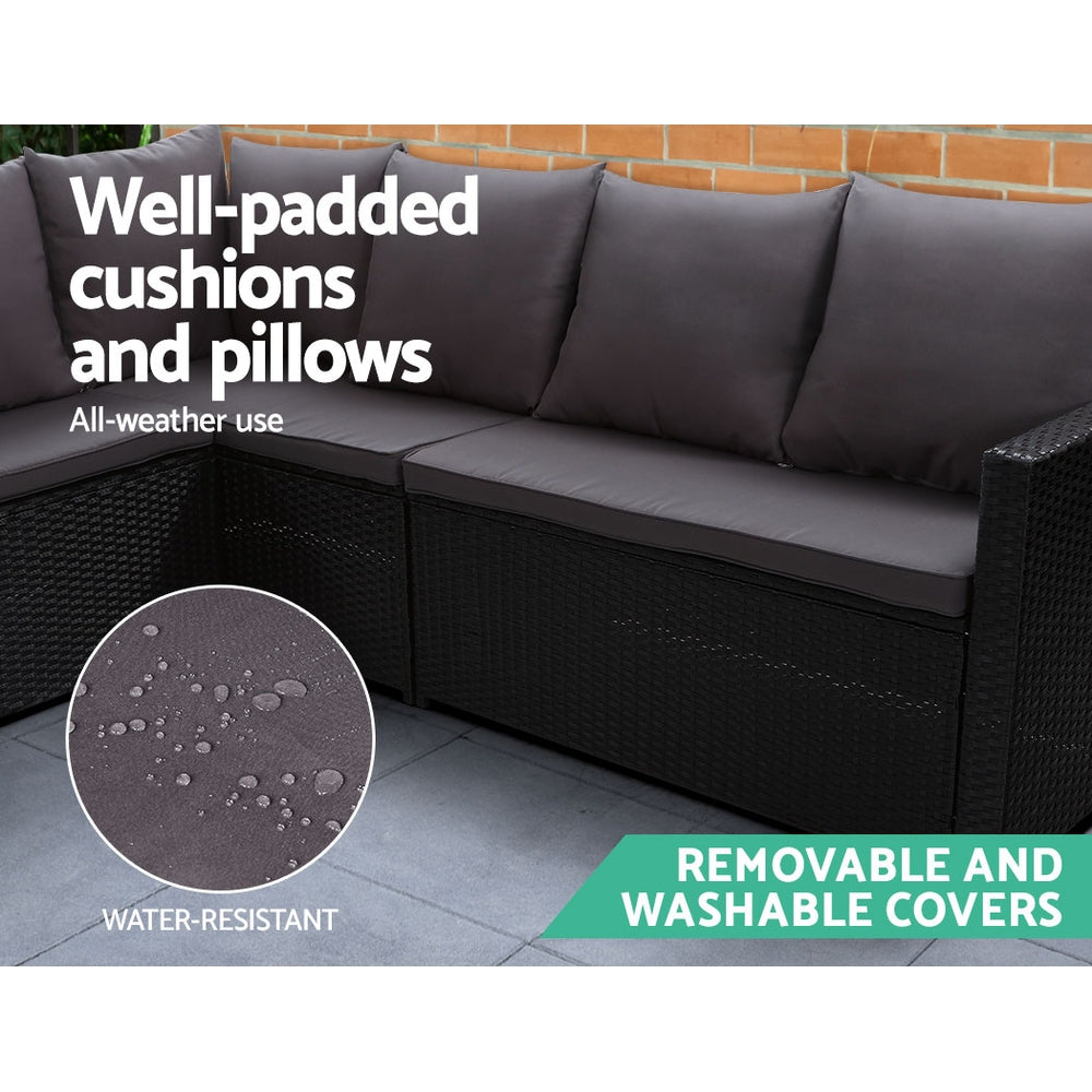 Oceana Outdoor Sofa Dining Set – Black – 9 Seater with Bench