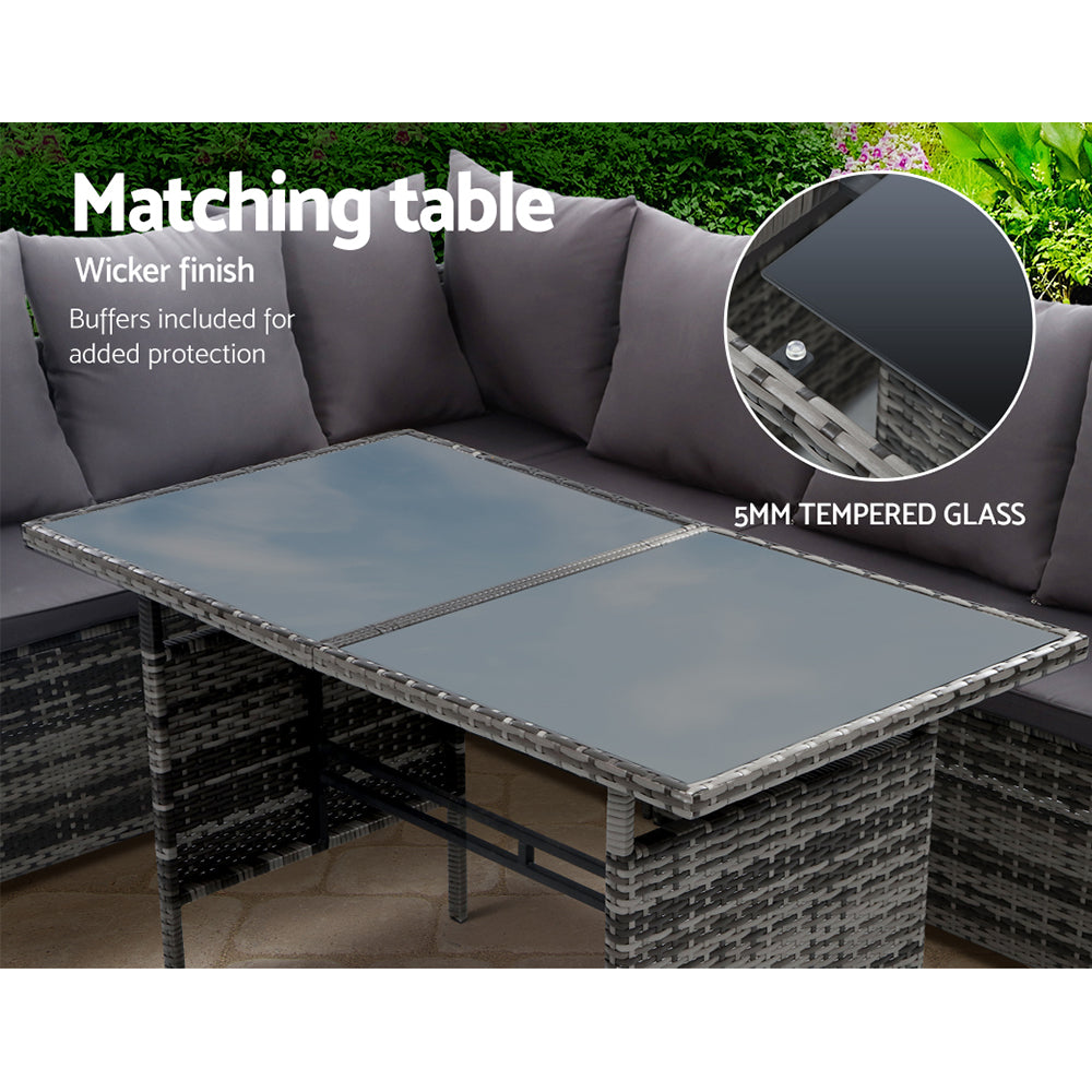 Oceana Outdoor Sofa Dining Set – Grey – 9 Seater with Ottomans