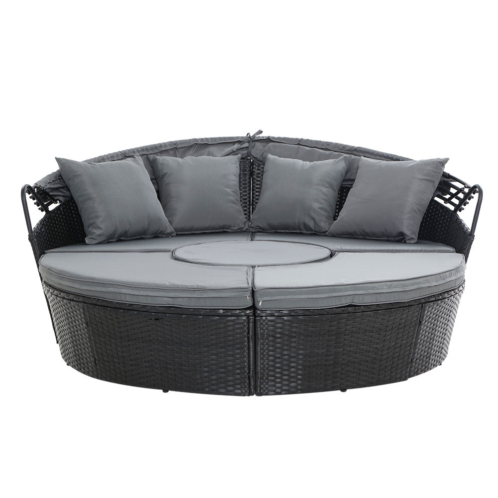 Riviera Wicker Sun Lounge Day Bed – Black – 180 cm