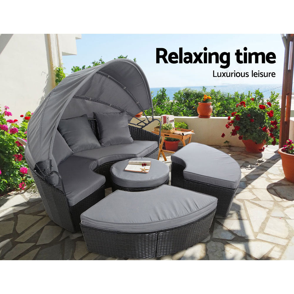 Riviera Wicker Sun Lounge Day Bed – Black – 180 cm