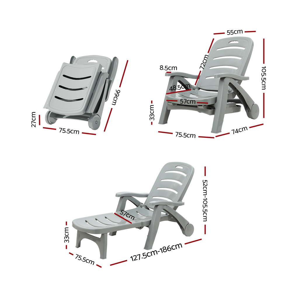 Fiora Folding Sun Lounger with Wheels – Grey