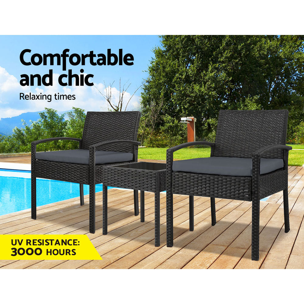 Riviera Wicker Outdoor Lounge Setting – Black – 3 Piece