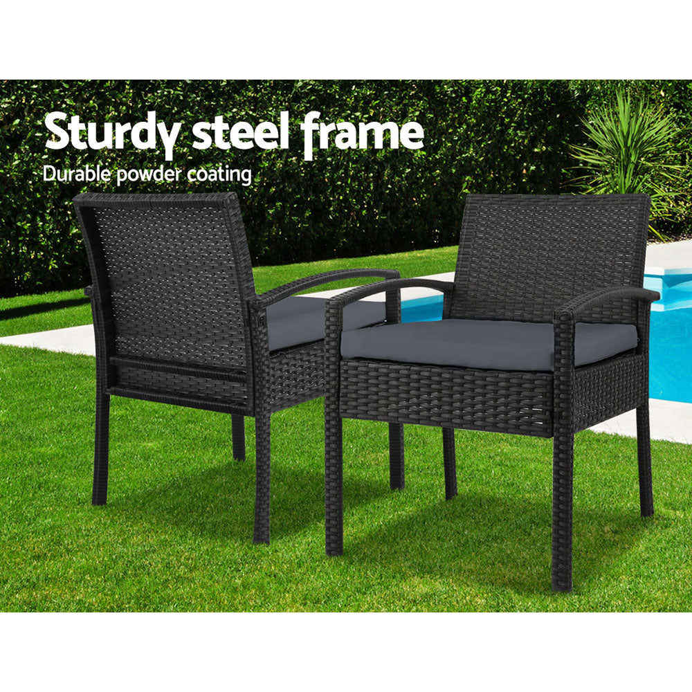 Riviera Wicker Outdoor Lounge Setting – Black – 3 Piece
