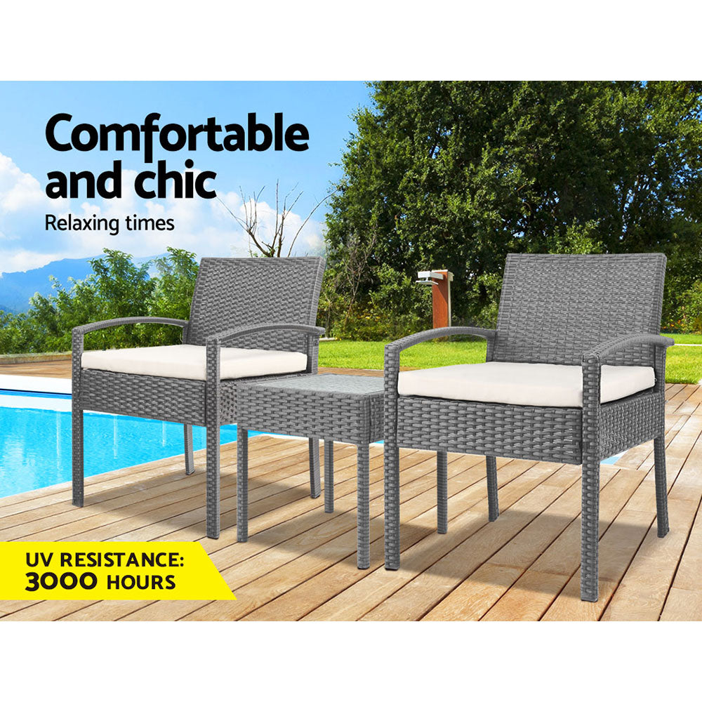 Haven Wicker Bistro Set – Grey – 3 Piece