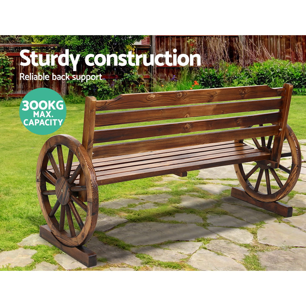 Canyon Wagon Wheel Garden Bench – Brown – 3 Seater