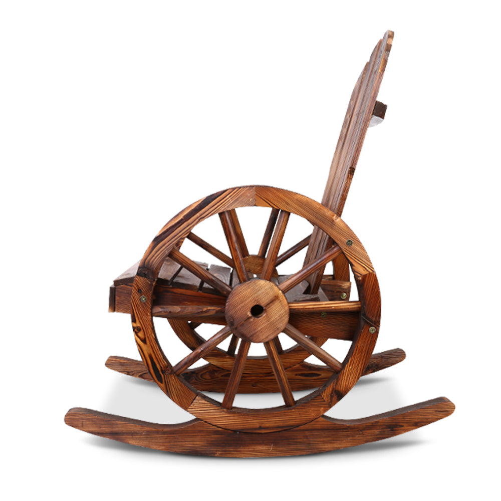 Settlers Wagon Wheel Rocking Chair – Brown