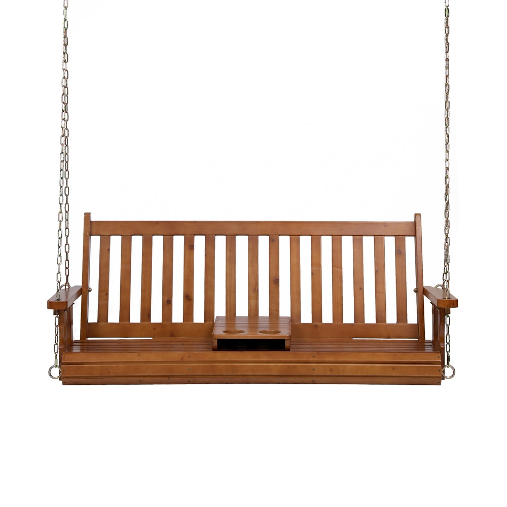 Devonport Porch Swing with Cup Holder – Brown – 2 Seater