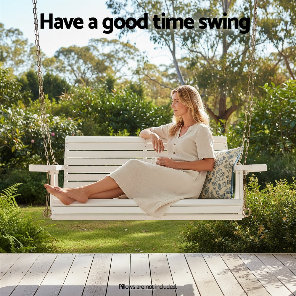 Devonport Porch Swing with Cup Holder – White – 2 Seater
