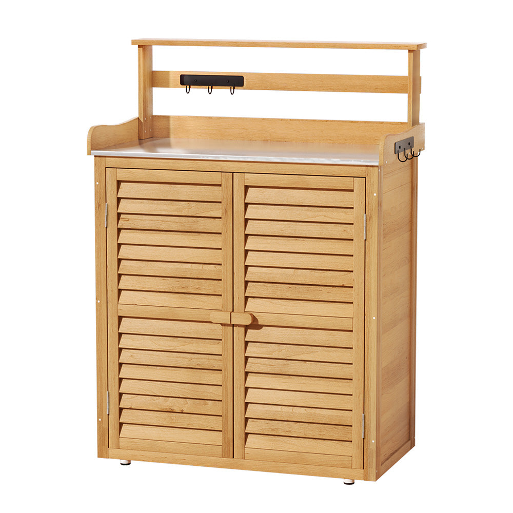 Callan Outdoor Storage Cabinet with Potting Bench – Brown / Wood – Large