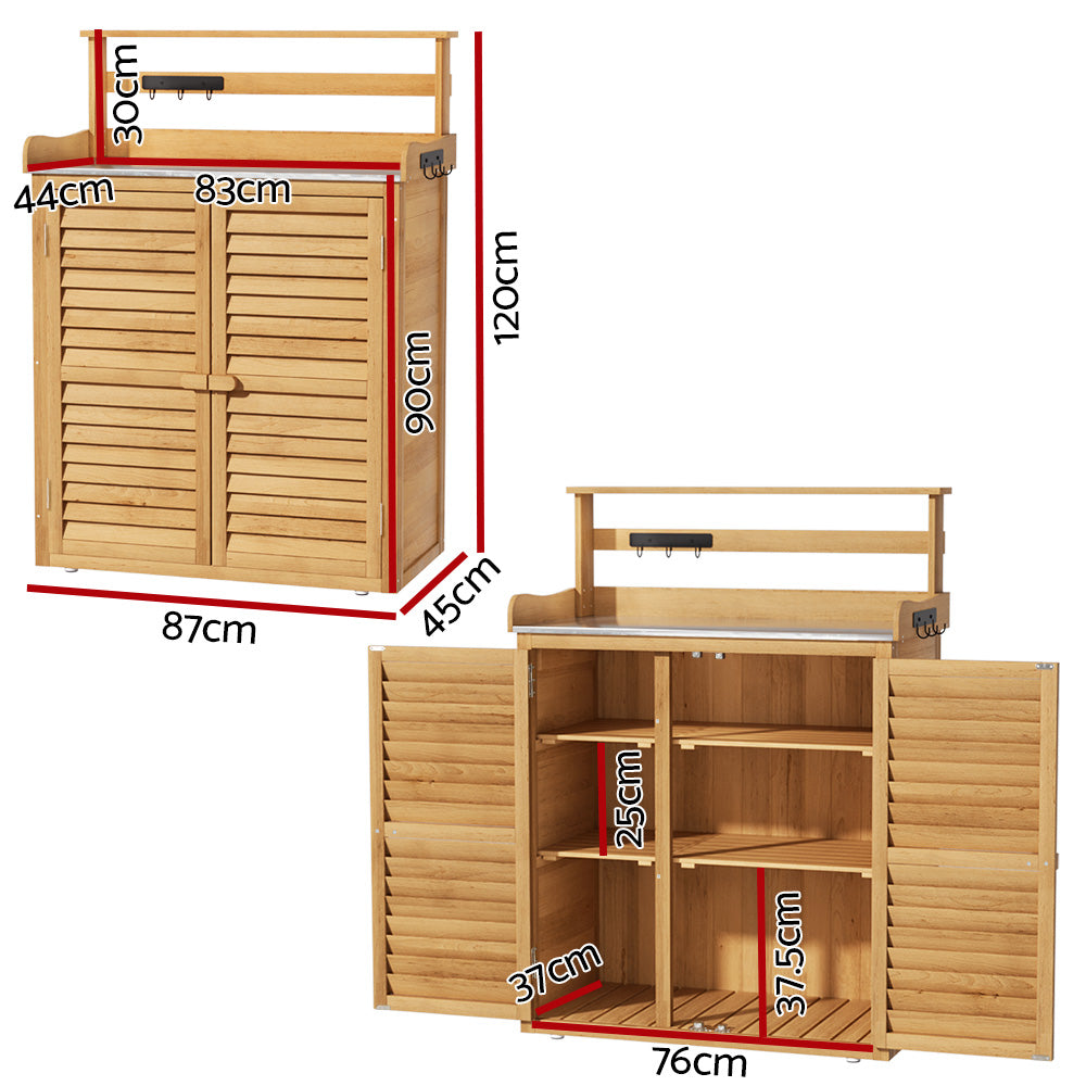 Callan Outdoor Storage Cabinet with Potting Bench – Brown / Wood – Large