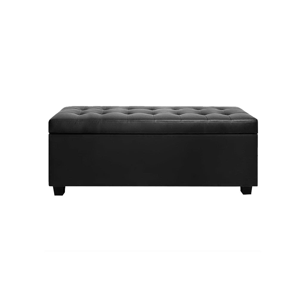 Hudson Storage Ottoman – Leather – Black – 97 cm