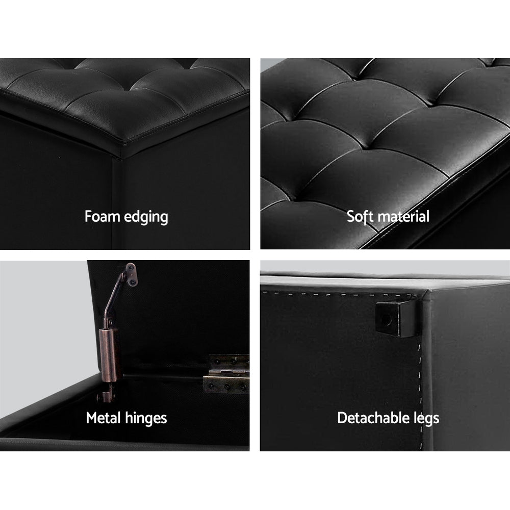 Hudson Storage Ottoman – Leather – Black – 97 cm