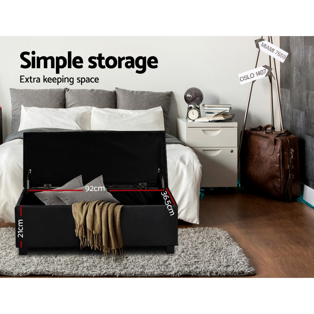 Hudson Storage Ottoman – Leather – Black – 97 cm