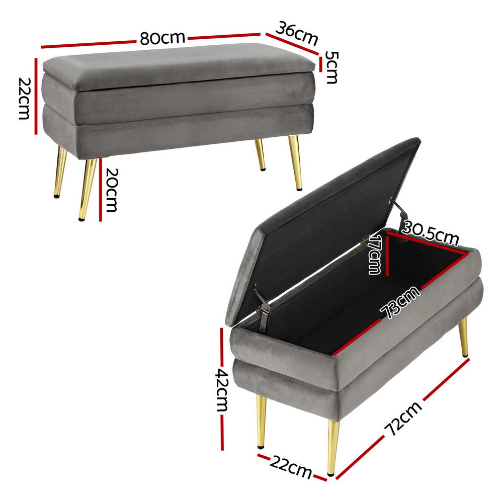 Novella Velvet Storage Ottoman – Grey – 80 cm