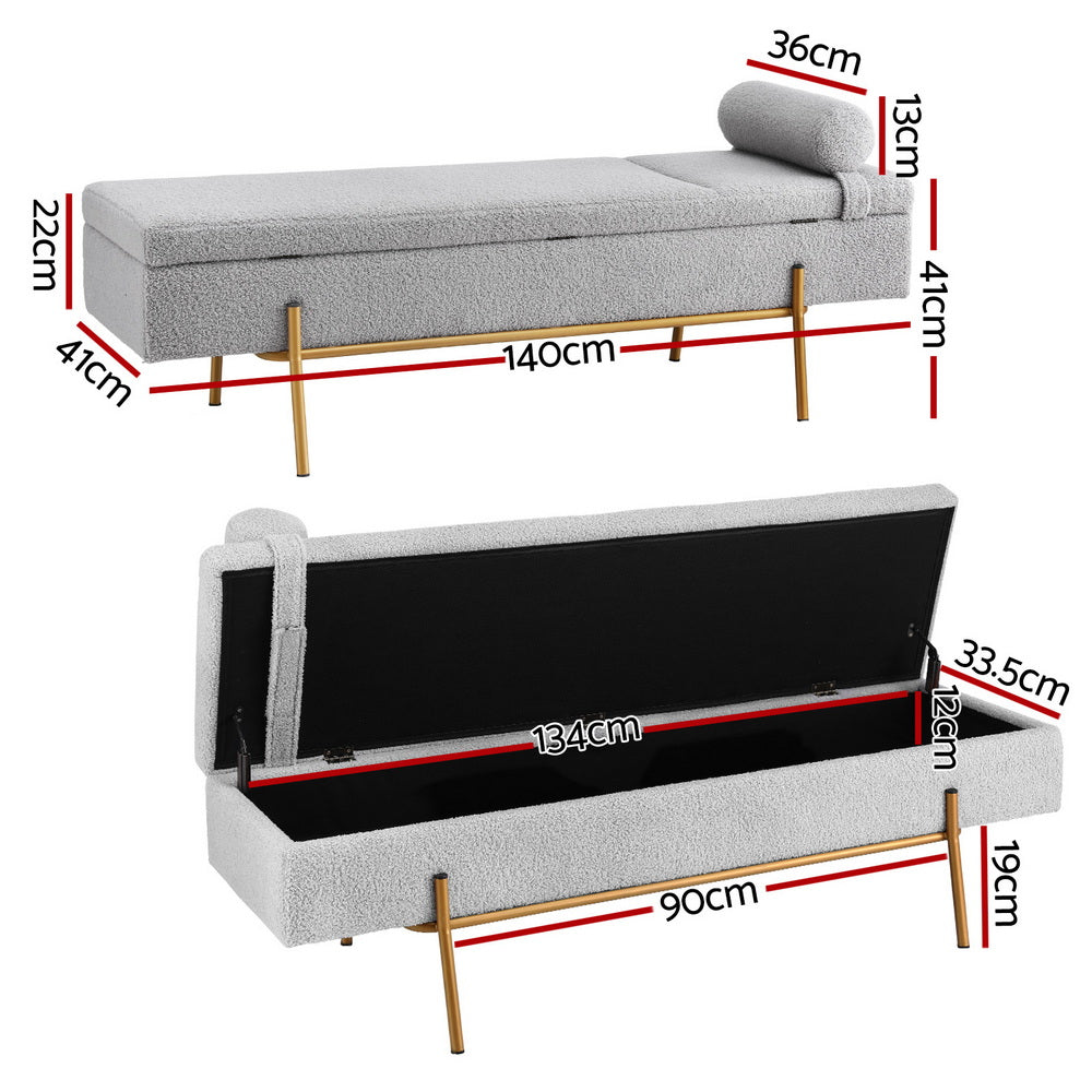 Dalton Storage Ottoman with Detachable Pillow – Grey – 140 cm