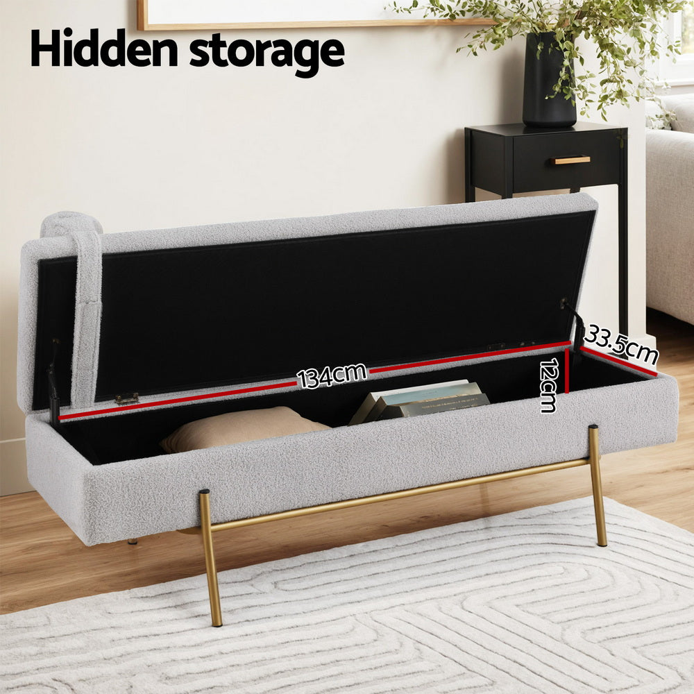 Dalton Storage Ottoman with Detachable Pillow – Grey – 140 cm